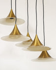 Midcentury Modern Italian Brass Flushmount Light with Five Pendant Drops