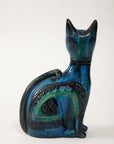 Ceramic Cat by Aldo Londi for Bitossi in 'Rimini blue' with incised decoration Italy. Circa 1960