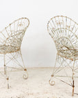 Victorian Style White Wirework Pair of Chairs and Cafe Table, France 1960