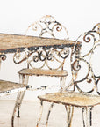 White Scrollwork Garden Dining Table and Four Chairs, France 1940s