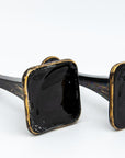 1970s Black & Gold Candle Holders, Pair