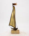 Vintage Brutalist Style Brass Sailboat on Onyx Base, Signed by Demott, 20th Century