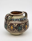 Brown, Blue, and Yellow Two Handled Vase