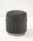 Art Deco Round Textured Ottoman with Metal Base, French 1920s