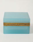 Antique French Robin's Egg Blue Opaline Square Box with Fancy Mounts, 1900