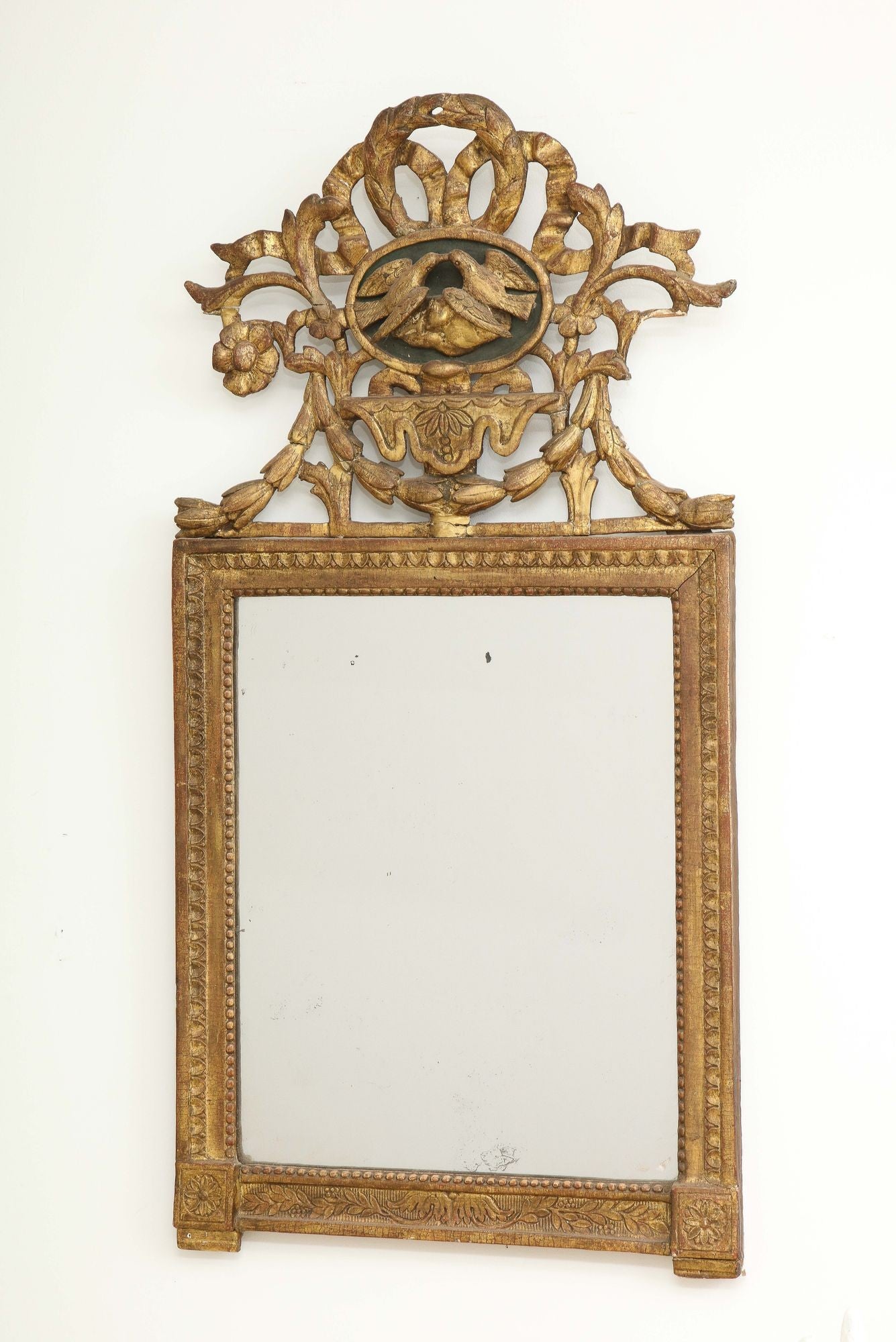 Mirror with lovebird crown
