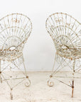 Victorian Style White Wirework Pair of Chairs and Cafe Table, France 1960