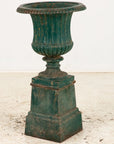 French Neoclassical Style Green Cast Iron Urn on Stand, Mid 20th C.