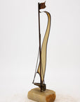 Vintage Brutalist Style Brass Sailboat on Onyx Base, Signed by Demott, 20th Century