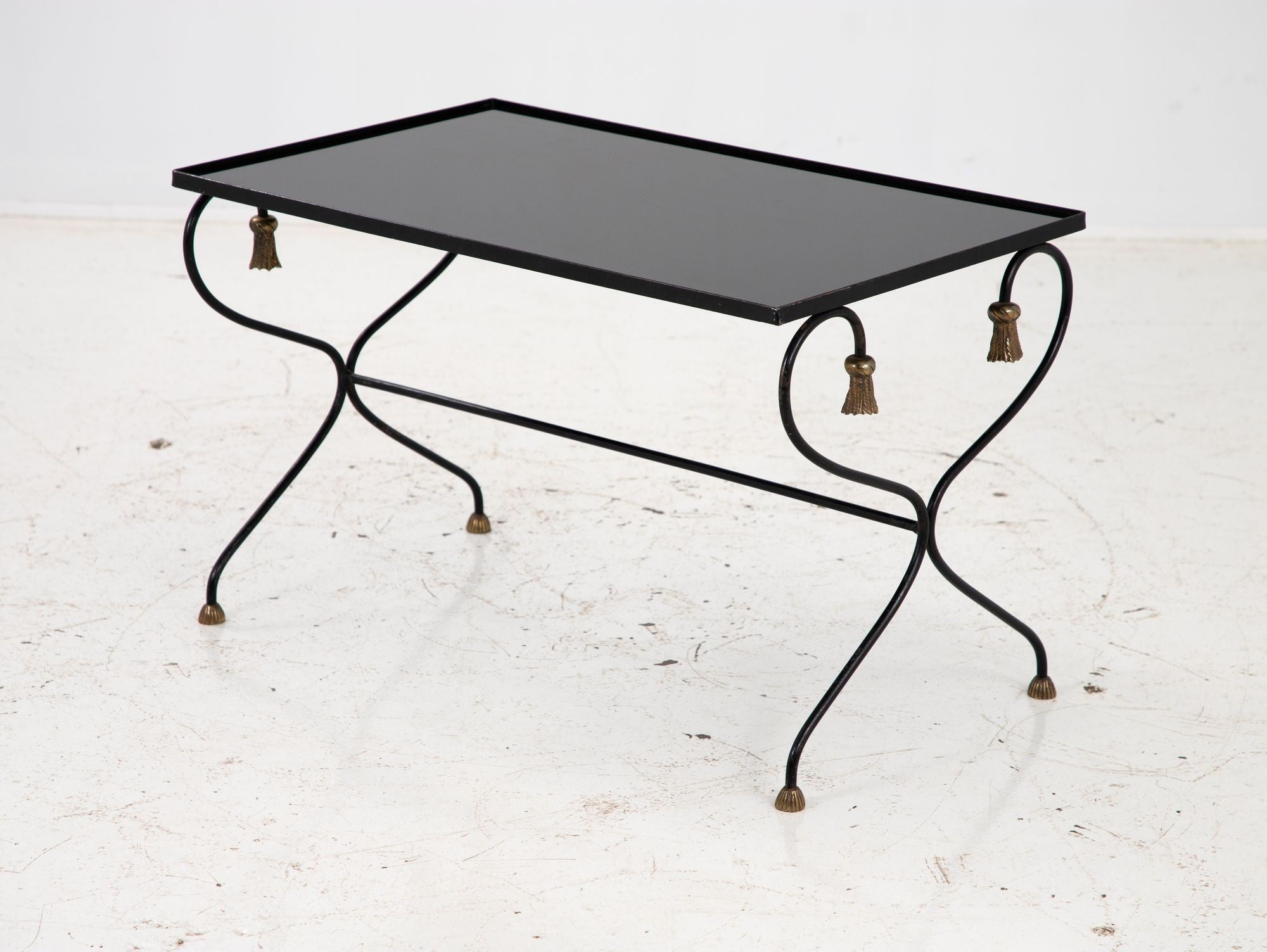 Iron and Black Glass Cocktail Table, 20th Century