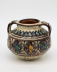 Brown, Blue, and Yellow Two Handled Vase