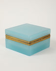 Antique French Robin's Egg Blue Opaline Square Box with Fancy Mounts, 1900