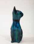 Ceramic Cat by Aldo Londi for Bitossi in 'Rimini blue' with incised decoration Italy. Circa 1960