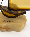 Vintage Brutalist Style Brass Sailboat on Onyx Base, Signed by Demott, 20th Century