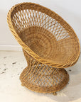 Mid Century French Pair of Wicker Chairs with Side Table