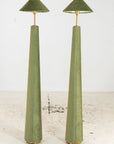 Pair of Moss Green Velvet Floor Lamps, French Late 20th C.