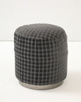 Art Deco Round Textured Ottoman with Metal Base, French 1920s