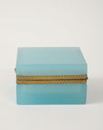Antique French Robin's Egg Blue Opaline Square Box with Fancy Mounts, 1900