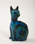 Ceramic Cat by Aldo Londi for Bitossi in 'Rimini blue' with incised decoration Italy. Circa 1960