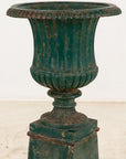 French Neoclassical Style Green Cast Iron Urn on Stand, Mid 20th C.