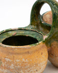 Green Glazed Shepherd's Lunch Holder with Bowls and Handle , France 19th C.