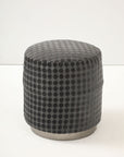 Art Deco Round Textured Ottoman with Metal Base, French 1920s