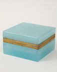 Antique French Robin's Egg Blue Opaline Square Box with Fancy Mounts, 1900