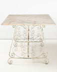 Marble Top Scroll Work Metal Base Dining Table, England Mid 20th C.