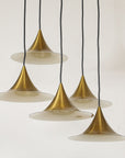 Midcentury Modern Italian Brass Flushmount Light with Five Pendant Drops