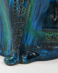 Ceramic Cat by Aldo Londi for Bitossi in 'Rimini blue' with incised decoration Italy. Circa 1960