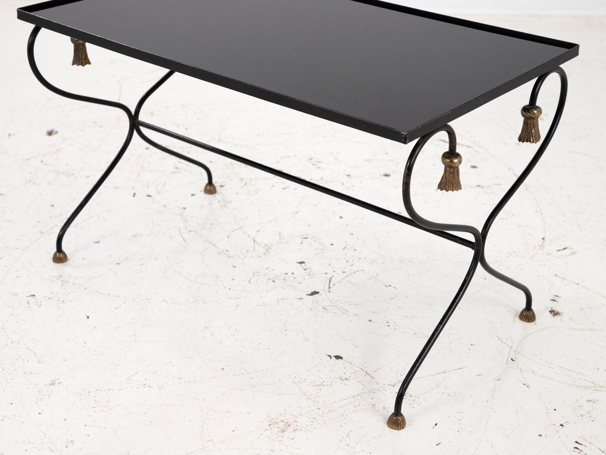 Iron and Black Glass Cocktail Table, 20th Century