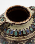 Brown, Blue, and Yellow Two Handled Vase