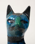 Ceramic Cat by Aldo Londi for Bitossi in 'Rimini blue' with incised decoration Italy. Circa 1960