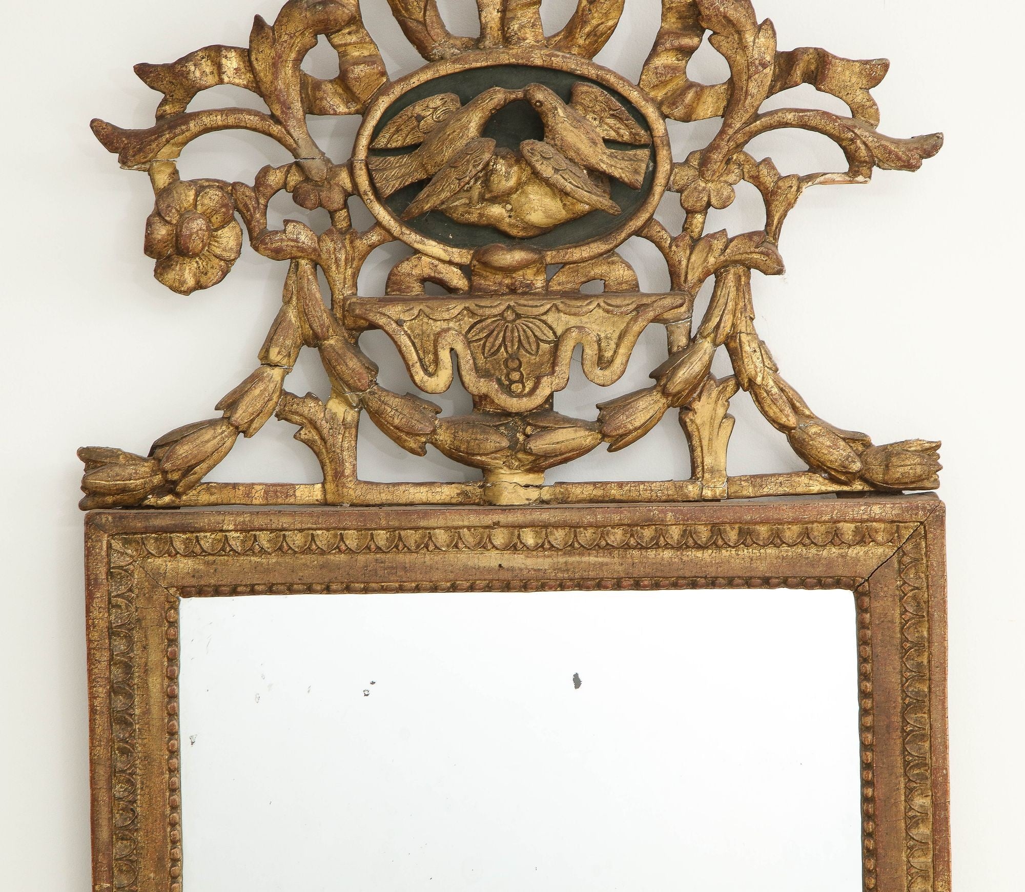 Mirror with lovebird crown