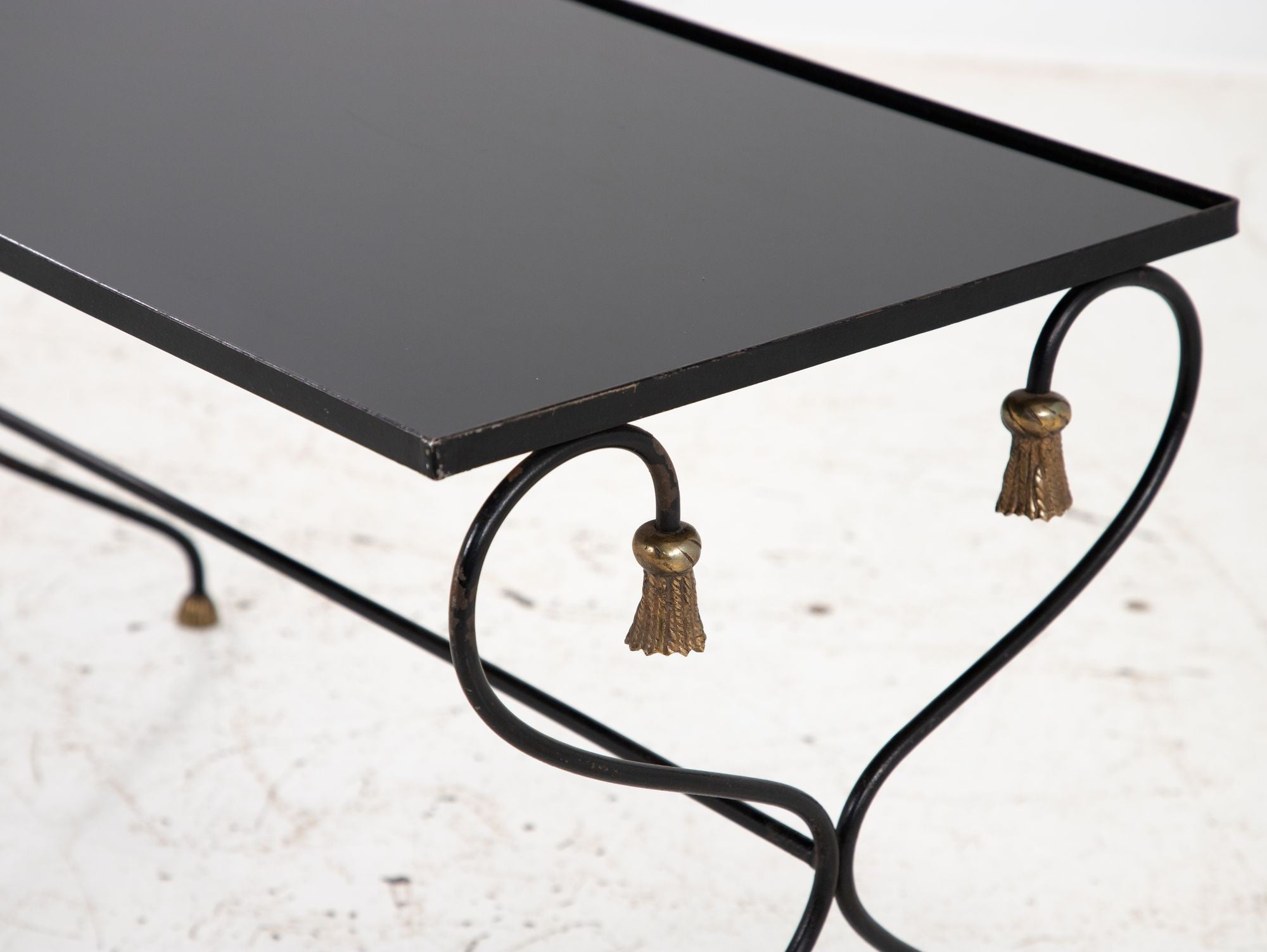 Iron and Black Glass Cocktail Table, 20th Century