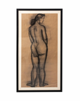 Early 20th Century Modern Standing Female Nude Figure Original Charcoal Drawing