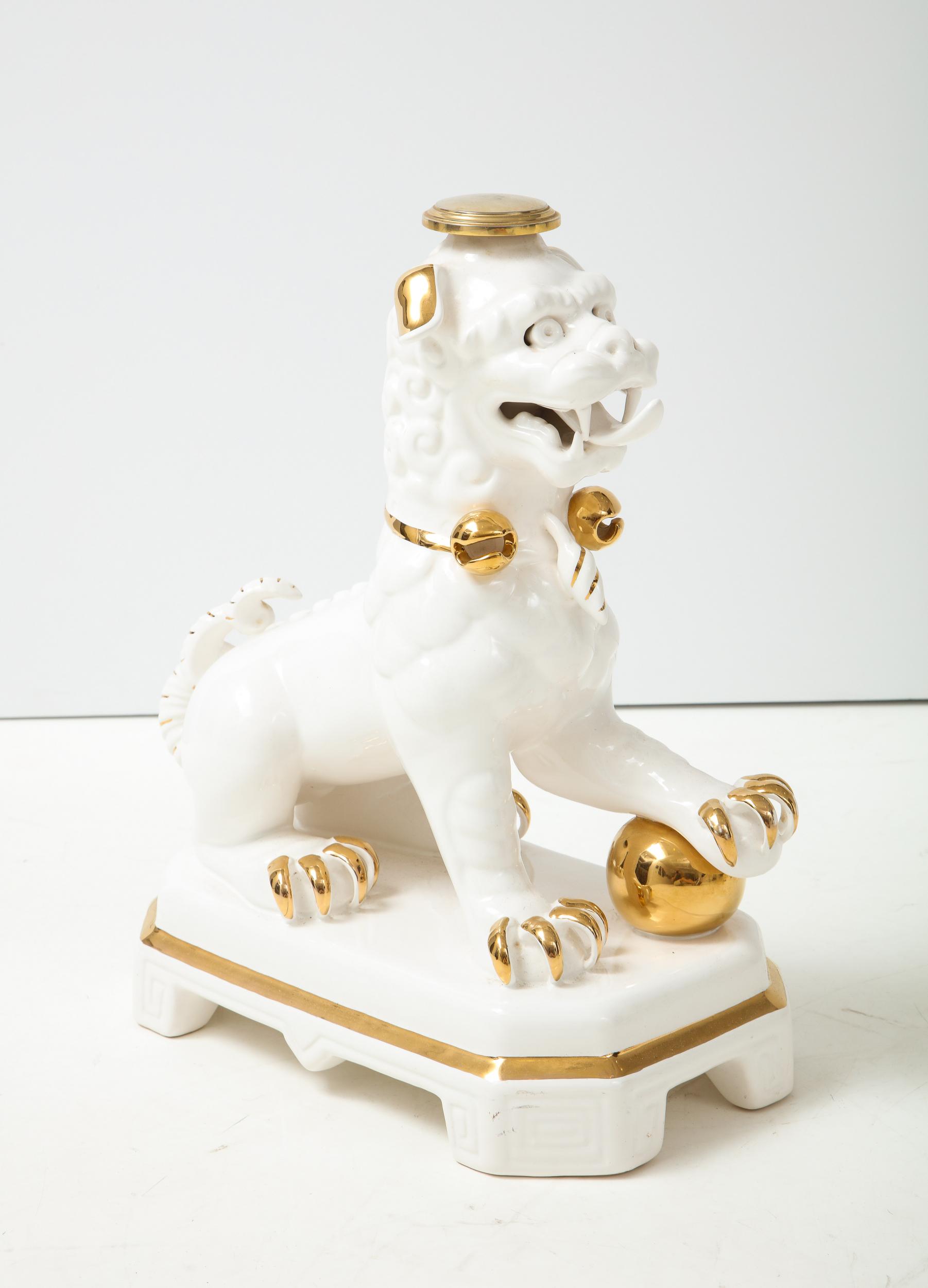 Set of Four Porcelain White & Gold Foo Dogs