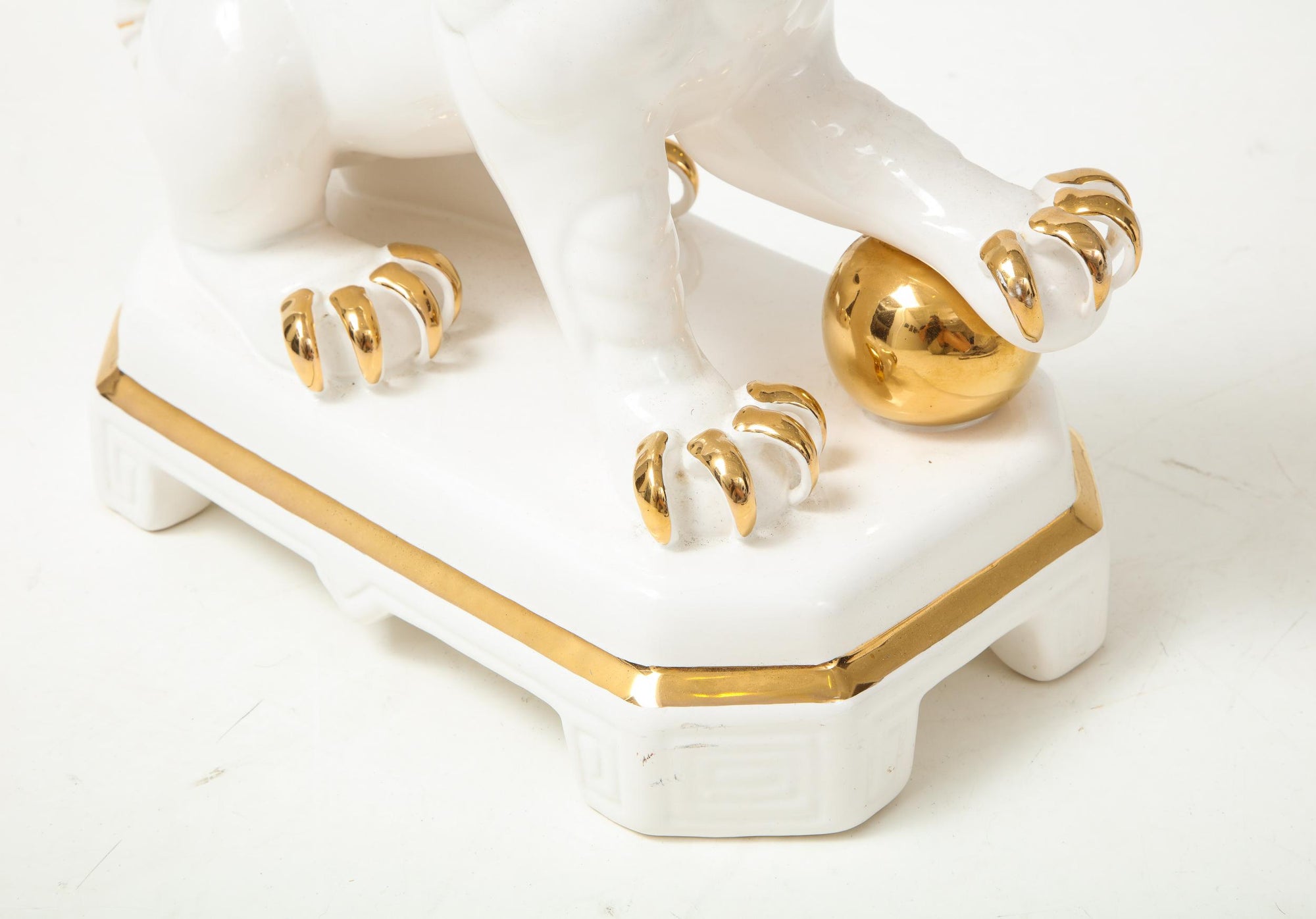 Set of Four Porcelain White & Gold Foo Dogs