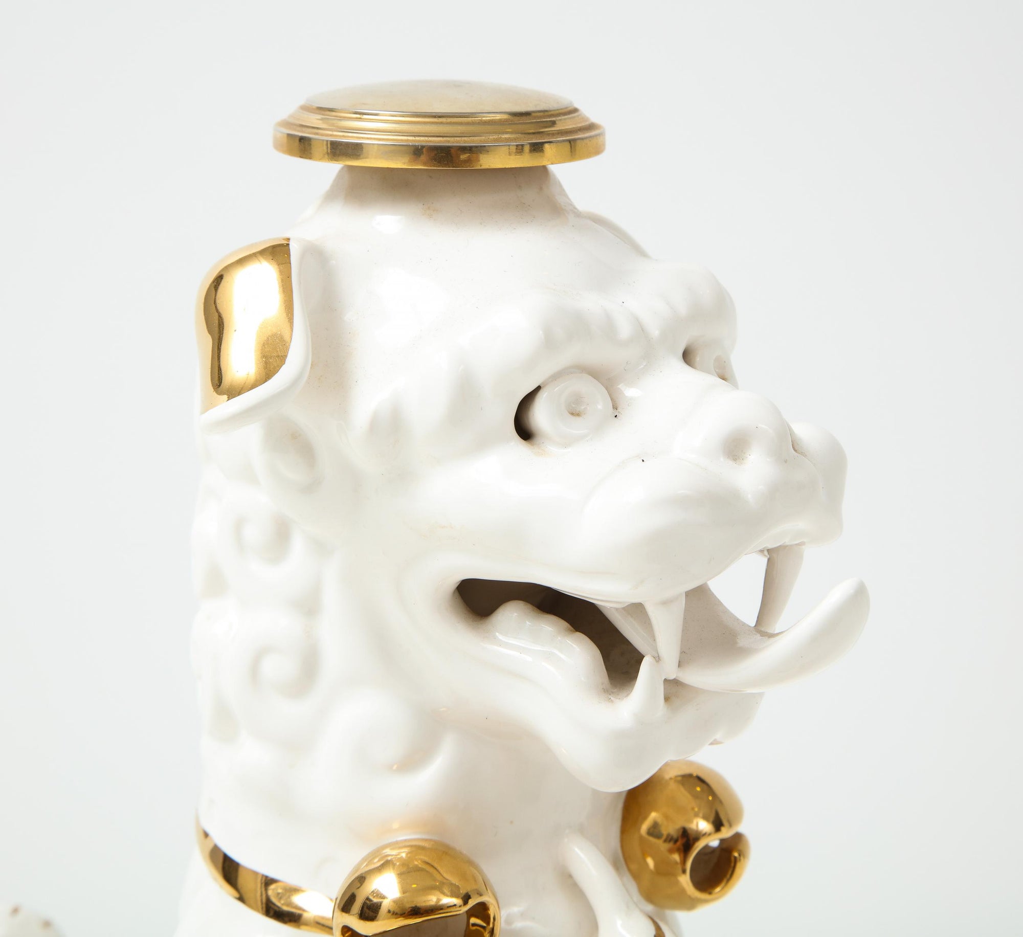 Set of Four Porcelain White & Gold Foo Dogs