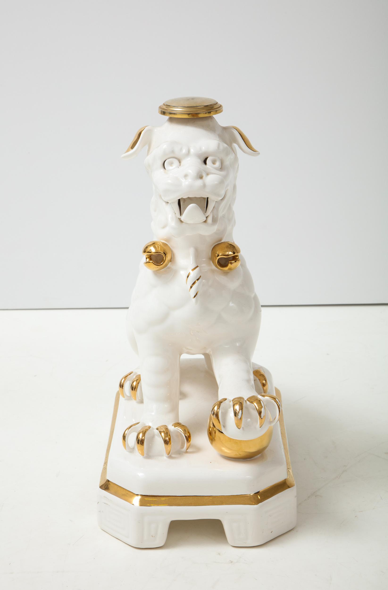Set of Four Porcelain White & Gold Foo Dogs