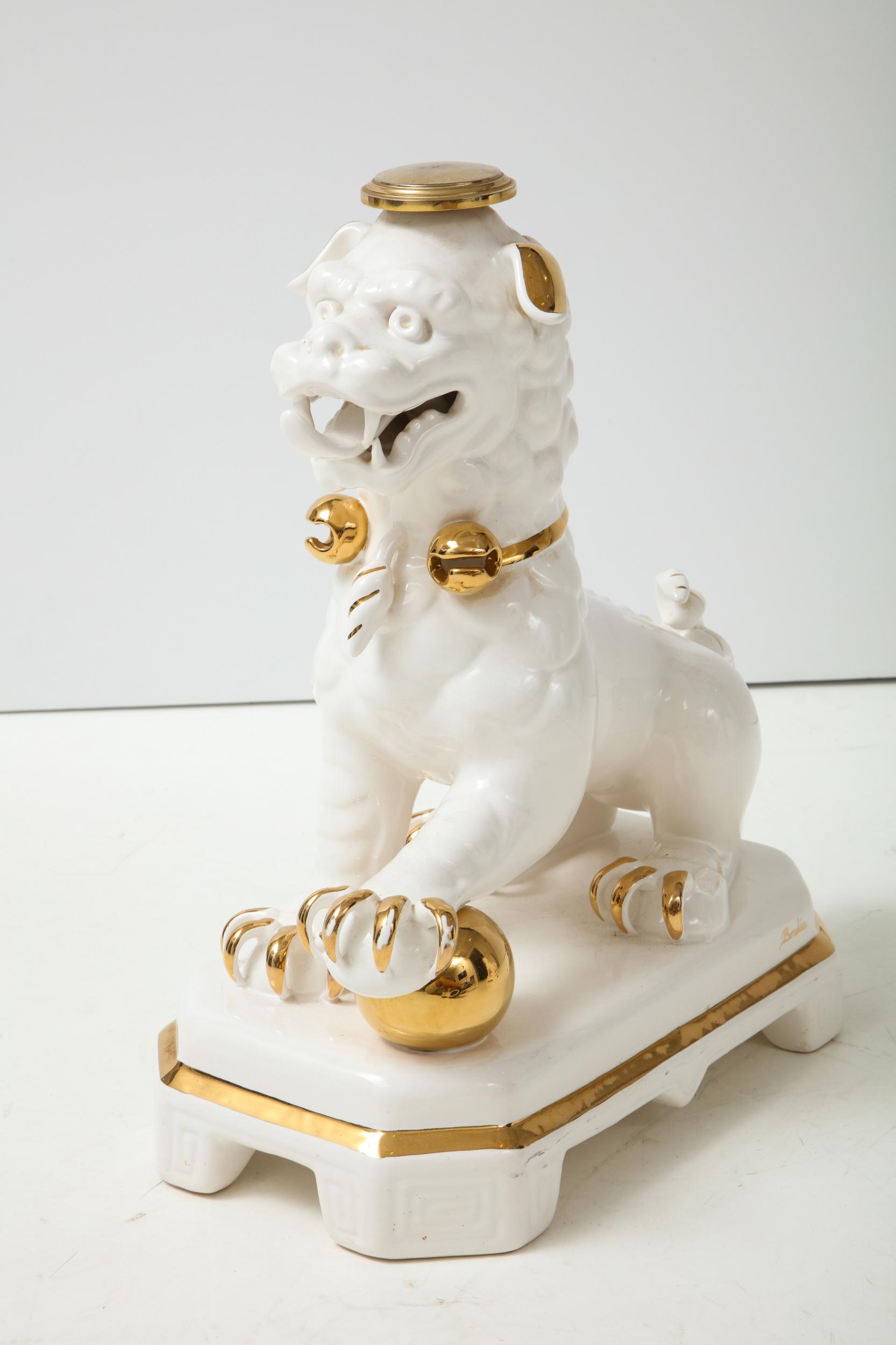 Set of Four Porcelain White & Gold Foo Dogs