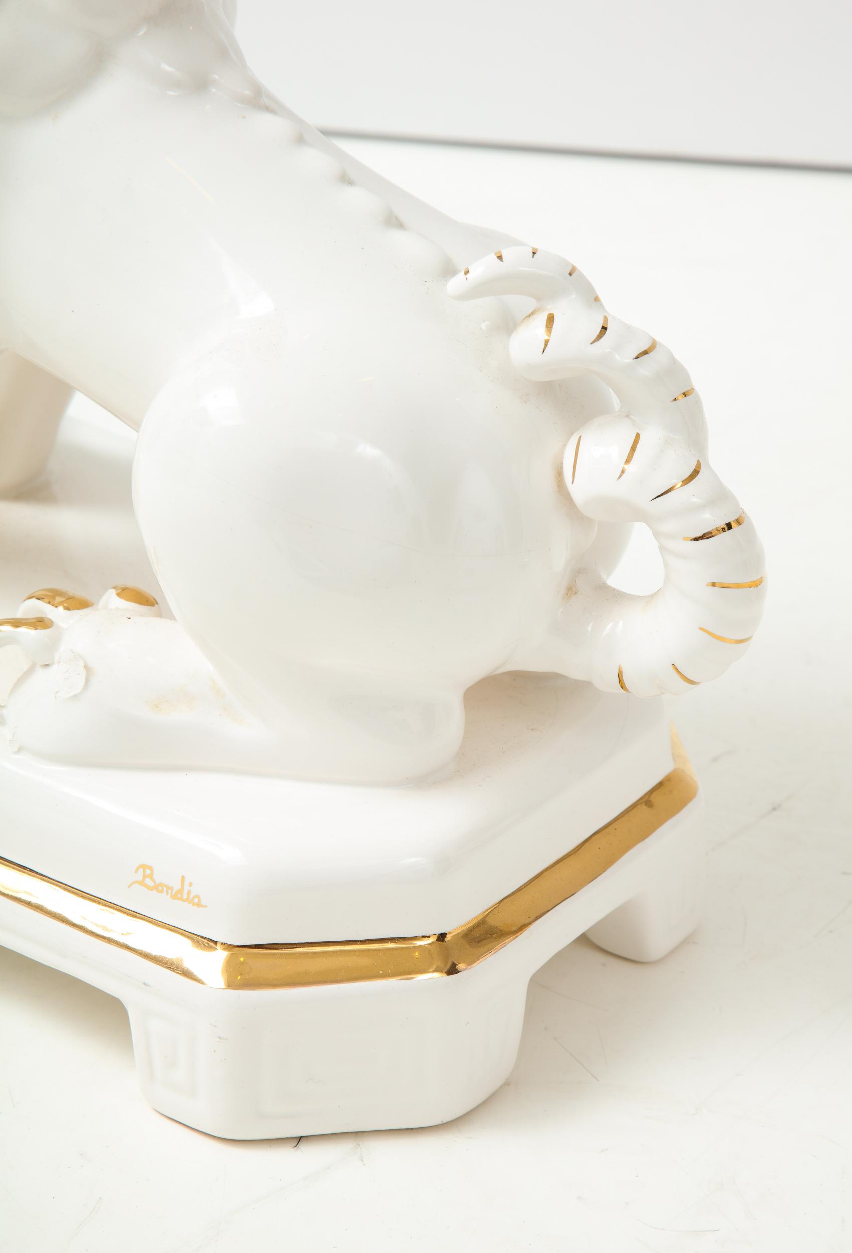 Set of Four Porcelain White & Gold Foo Dogs