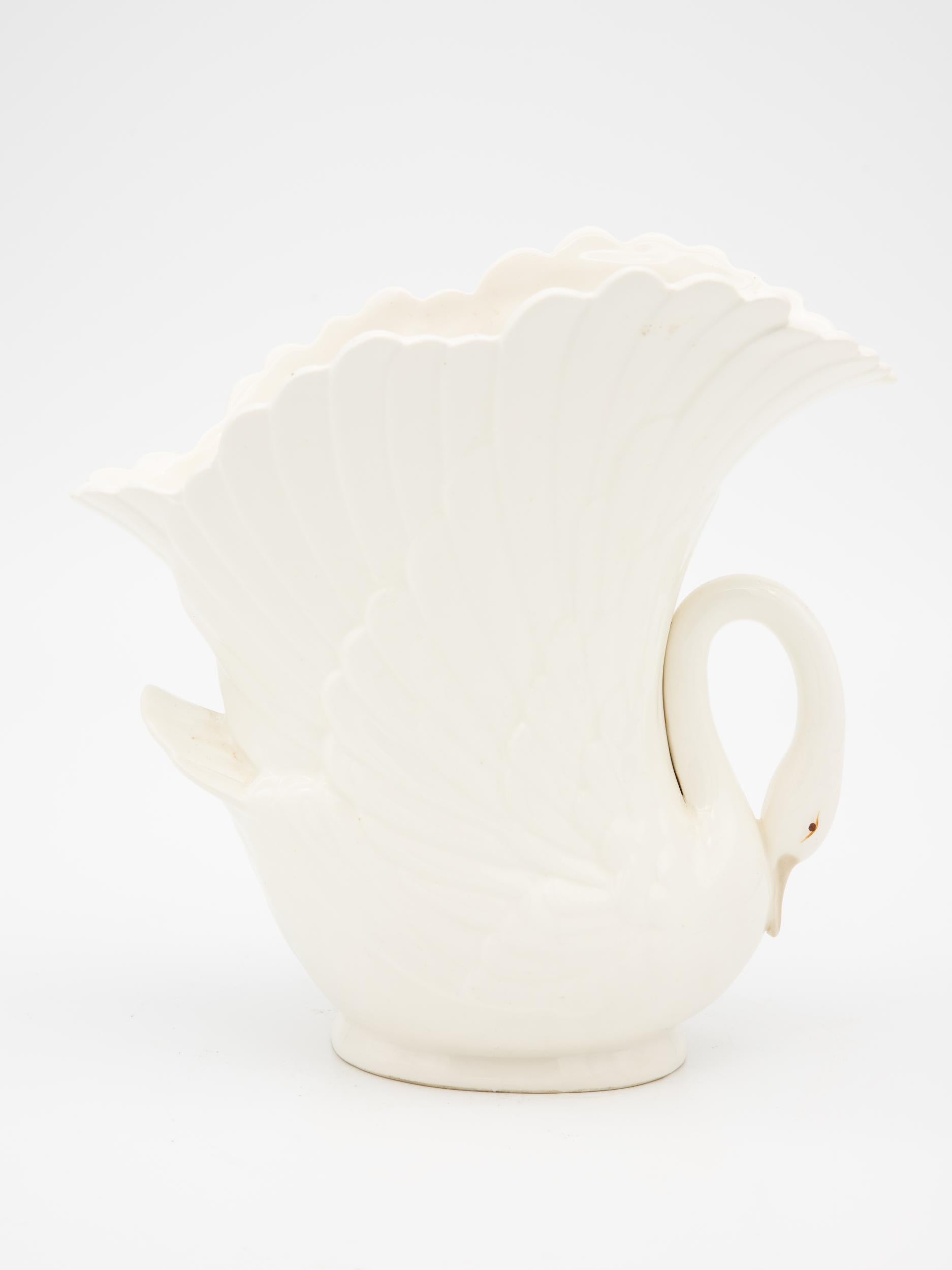 Oval Ceramic Bisque Swan Vase, USA Late 20th C.