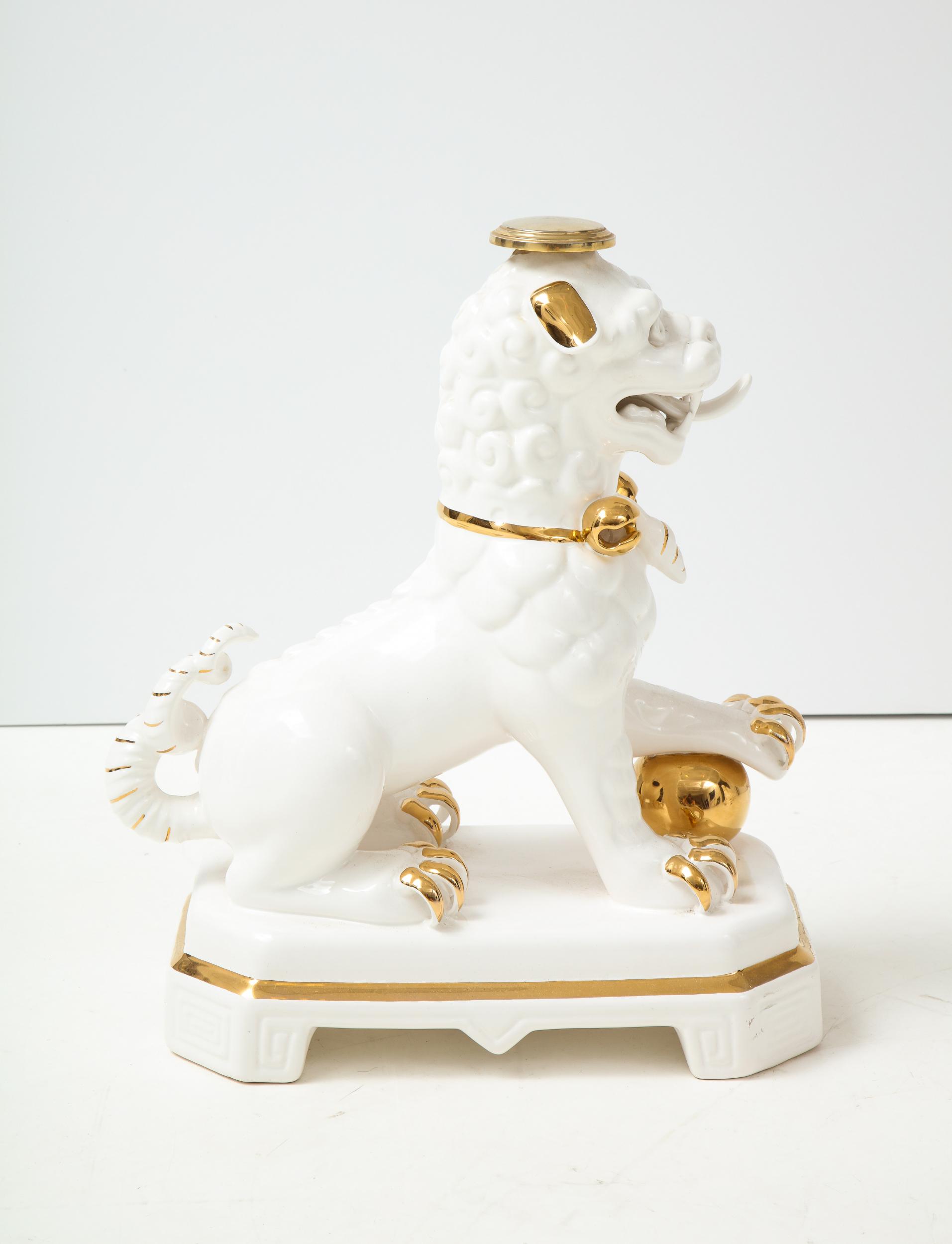 Set of Four Porcelain White & Gold Foo Dogs