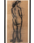 Early 20th Century Modern Standing Female Nude Figure Original Charcoal Drawing