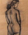Early 20th Century Modern Standing Female Nude Figure Original Charcoal Drawing