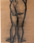Early 20th Century Modern Standing Female Nude Figure Original Charcoal Drawing