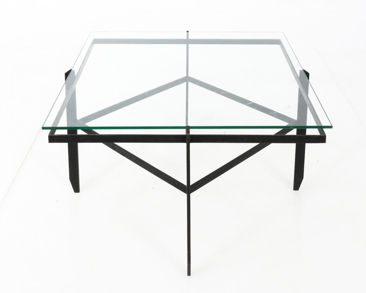 Vintage Iron and Glass Diamond Coffee Table