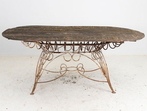 White Iron and Wood Topped Garden Dining Table, France 1930s