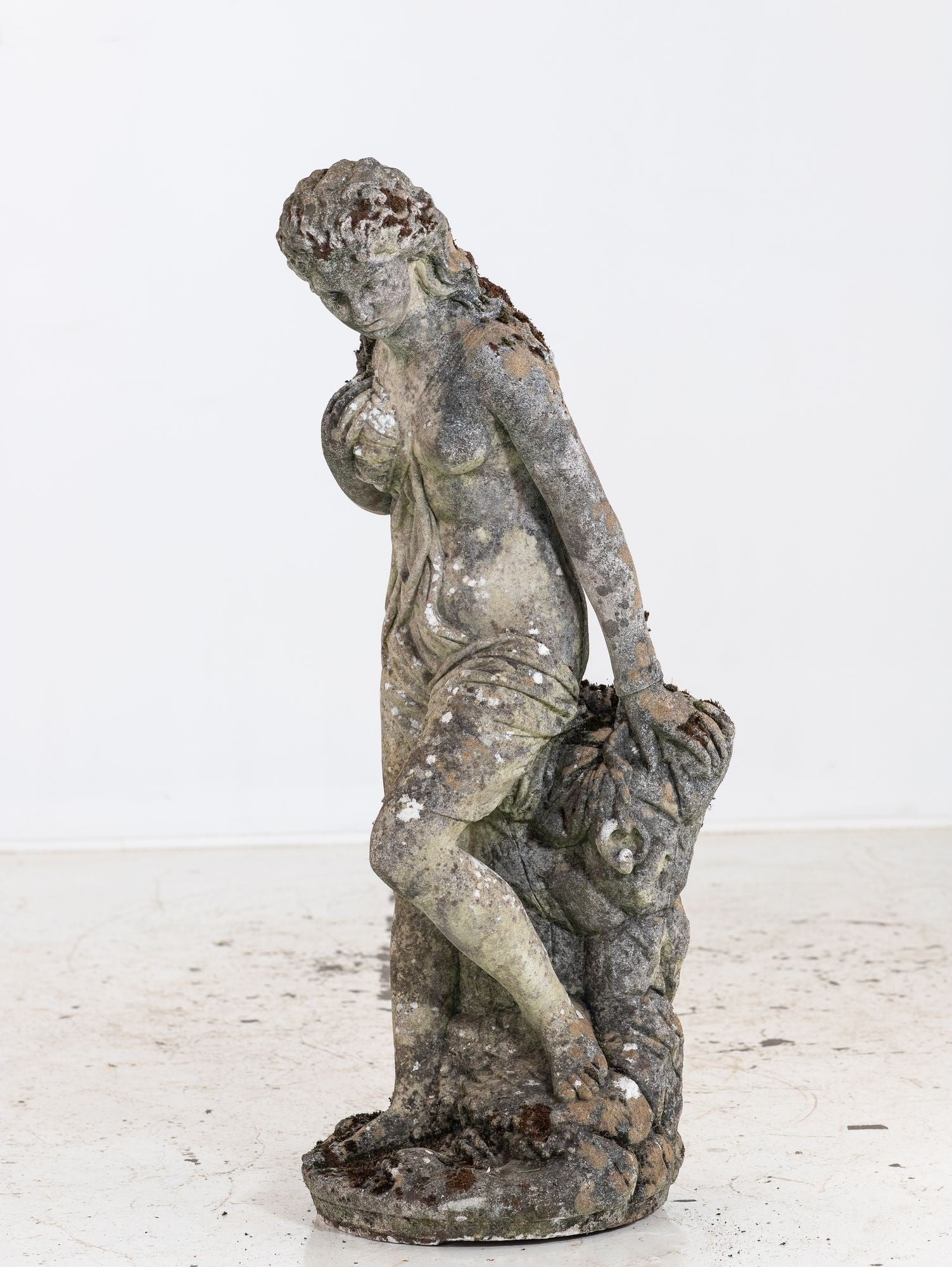 Composite Stone Weathered Garden Statue of Maiden or Goddess, England Mid 20th C.